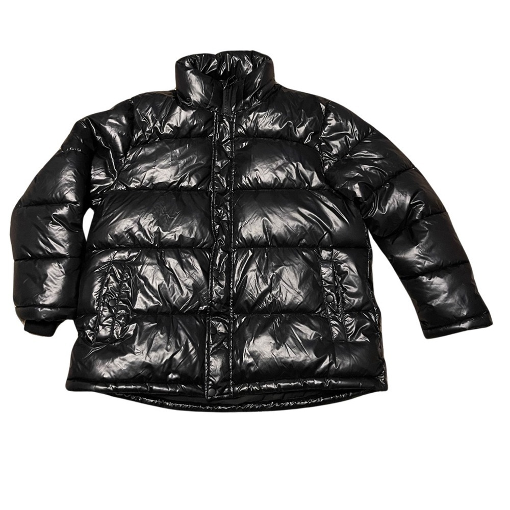 Bagatelle Sport high collar and shine full zip and button puffer coat size Large